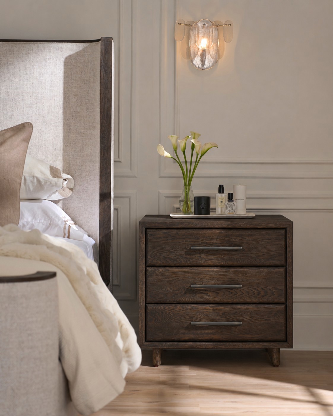 Sable Three Drawer Nightstand Room Scene