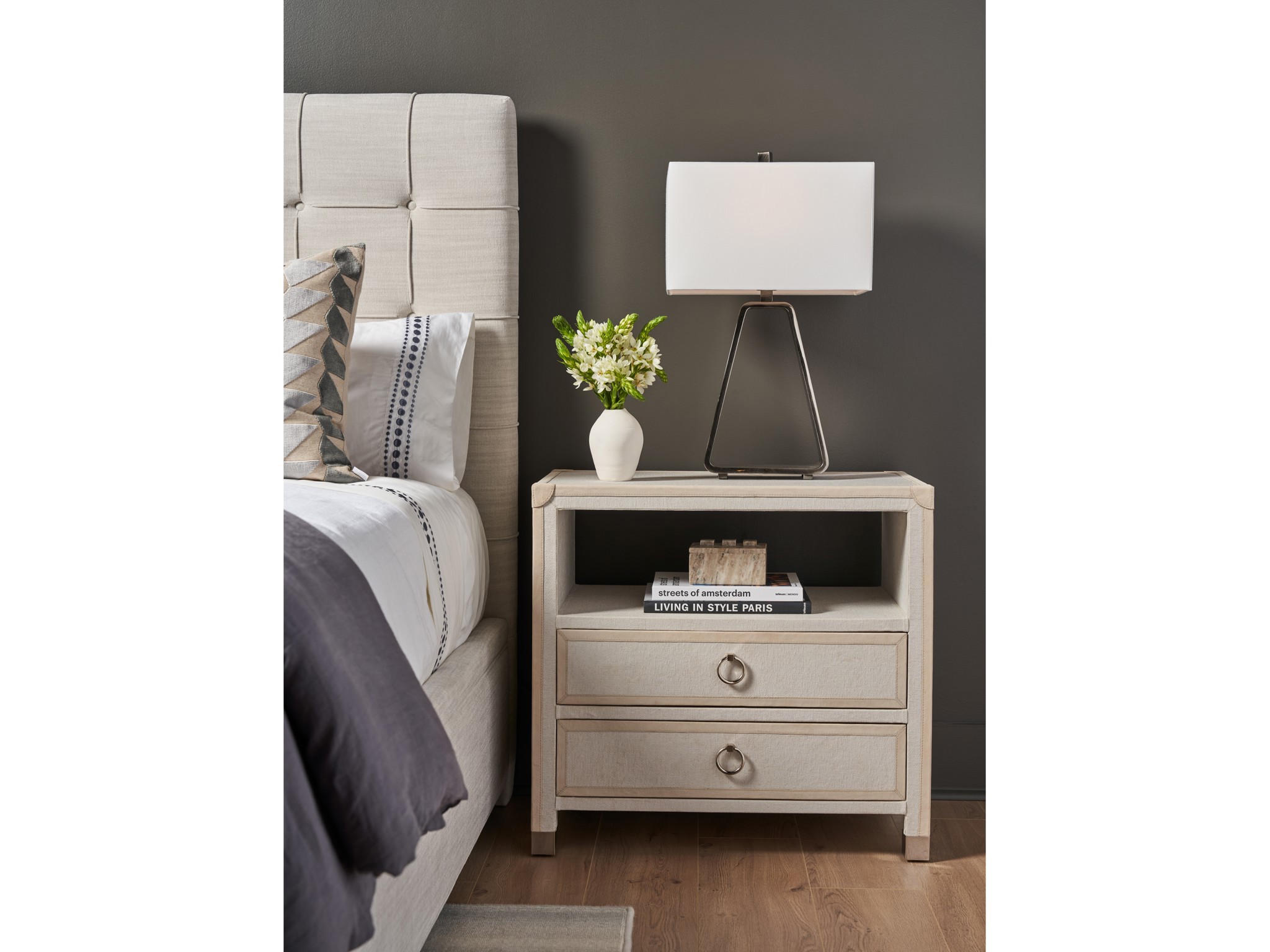 Riven Nightstand - Multiple item room scene
