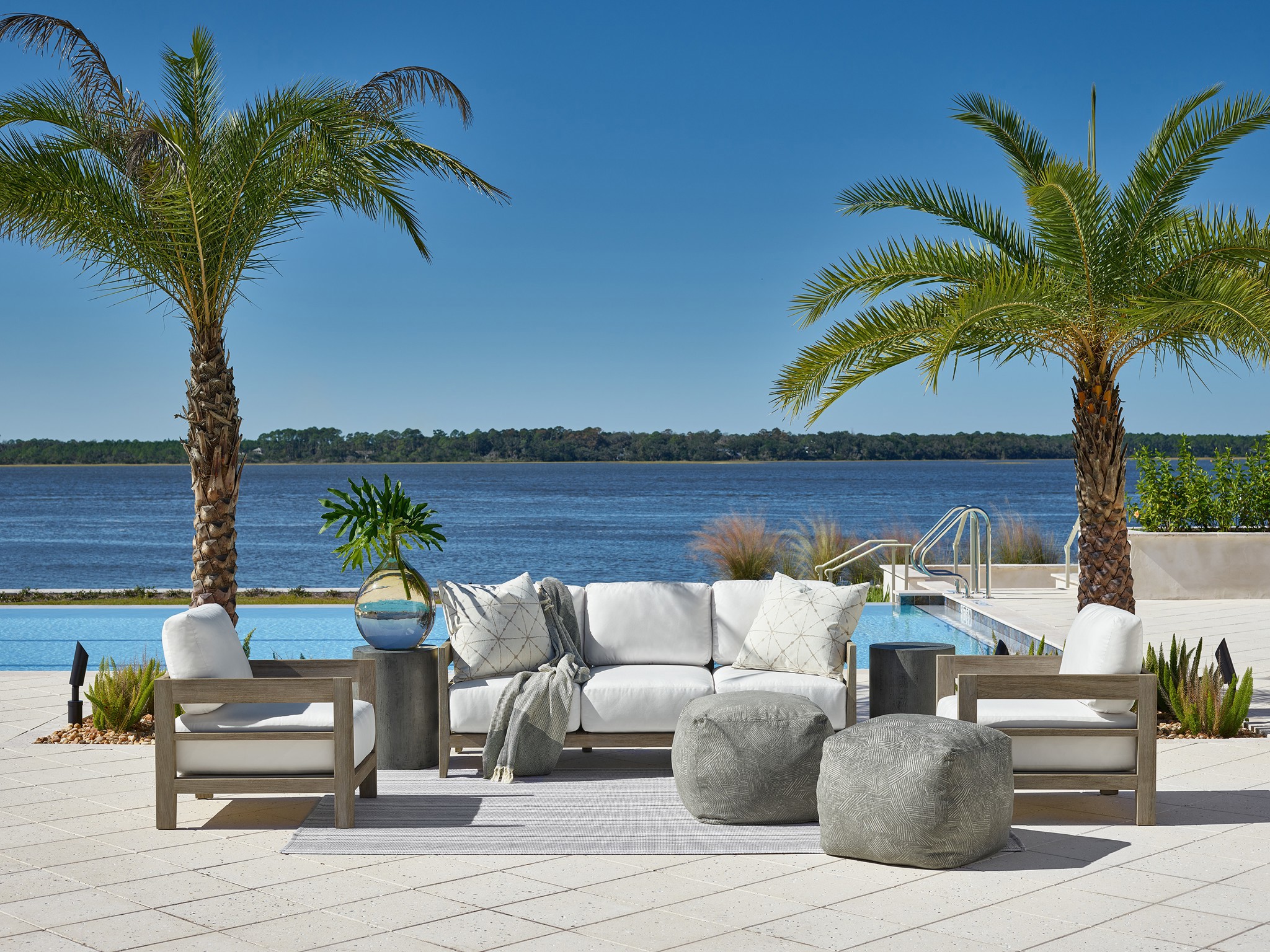 Bottega Outdoor Ottoman - Special Order - Multiple item room scene