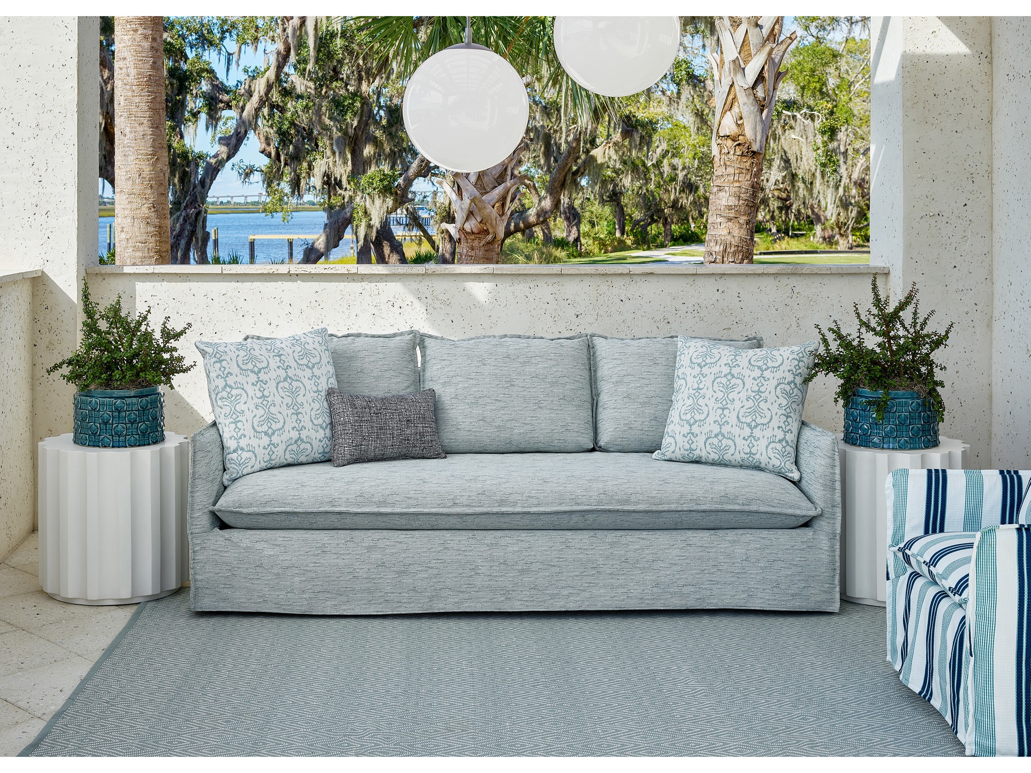 Siesta Key Outdoor Slipcover Sofa - Special Order - Multiple item room scene