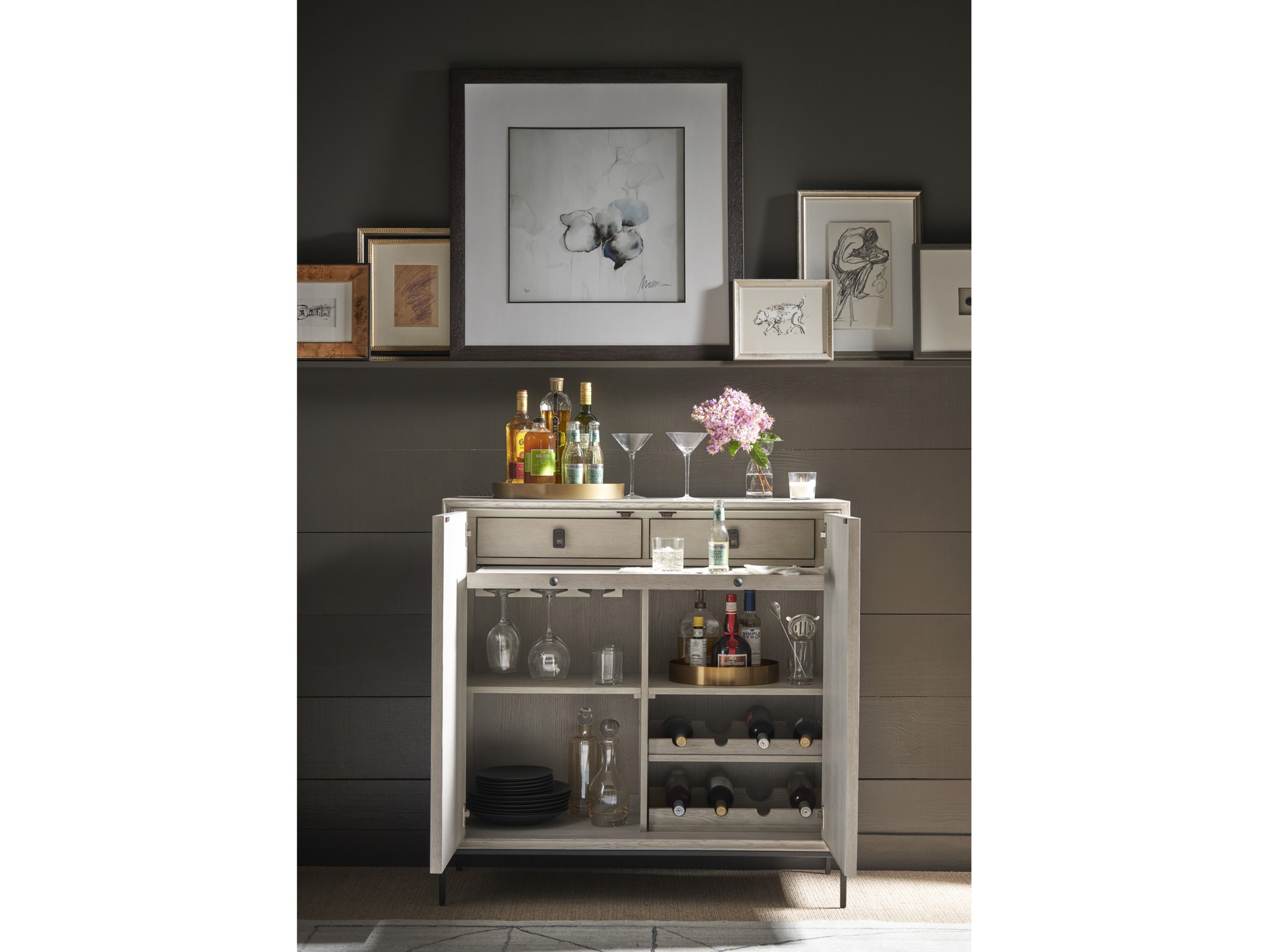 Odessa Bar Cabinet - Multiple item room scene