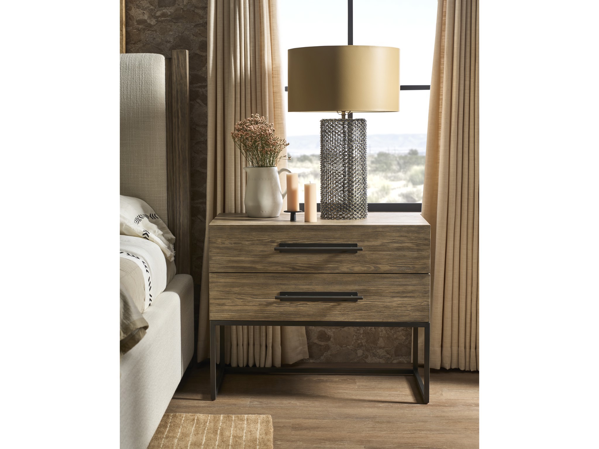 Boulder Metal Base Nightstand - Multiple item room scene