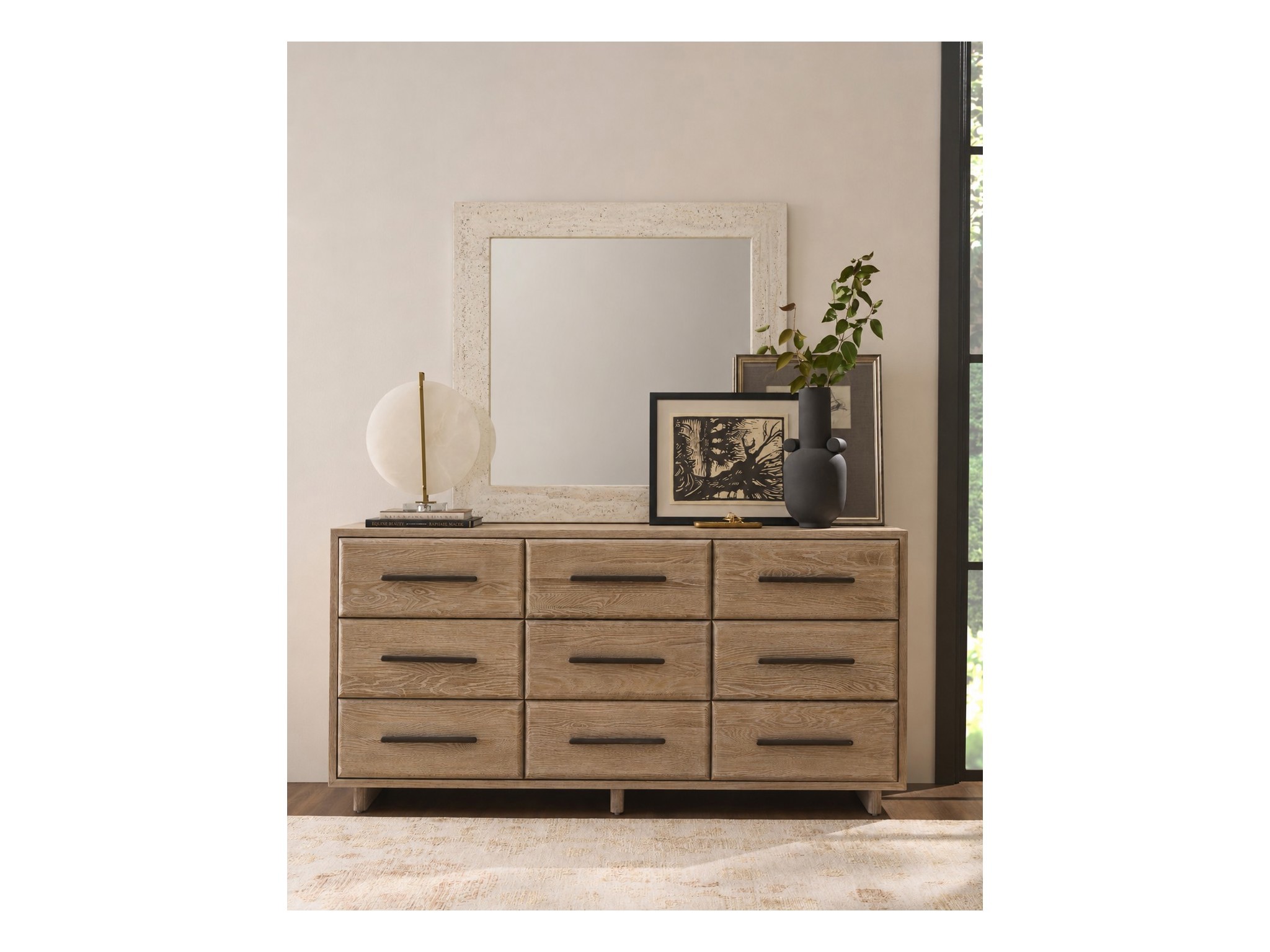 Travertine Mirror - Multiple item room scene