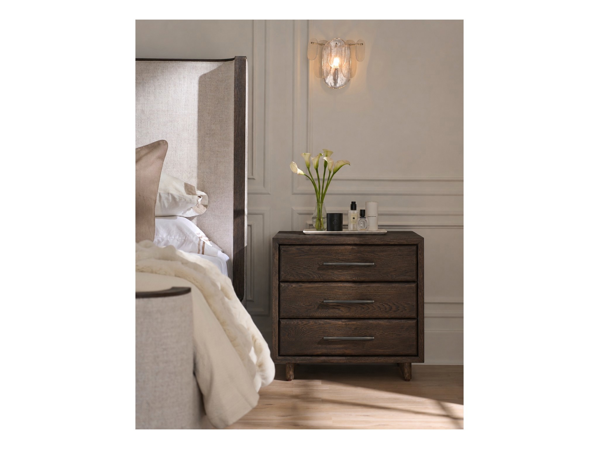 Sable Three Drawer Nightstand - Multiple item room scene