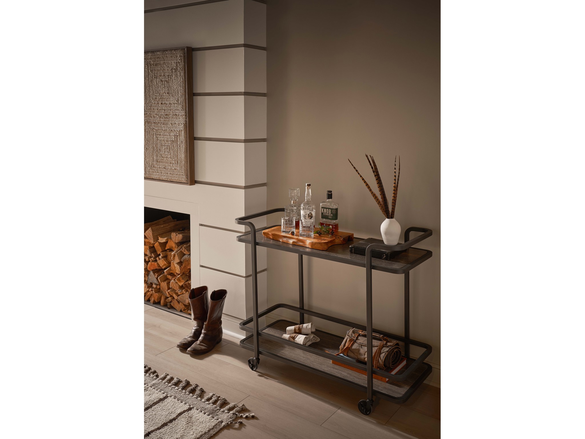 Smoked Bronze Bar Cart - Multiple item room scene