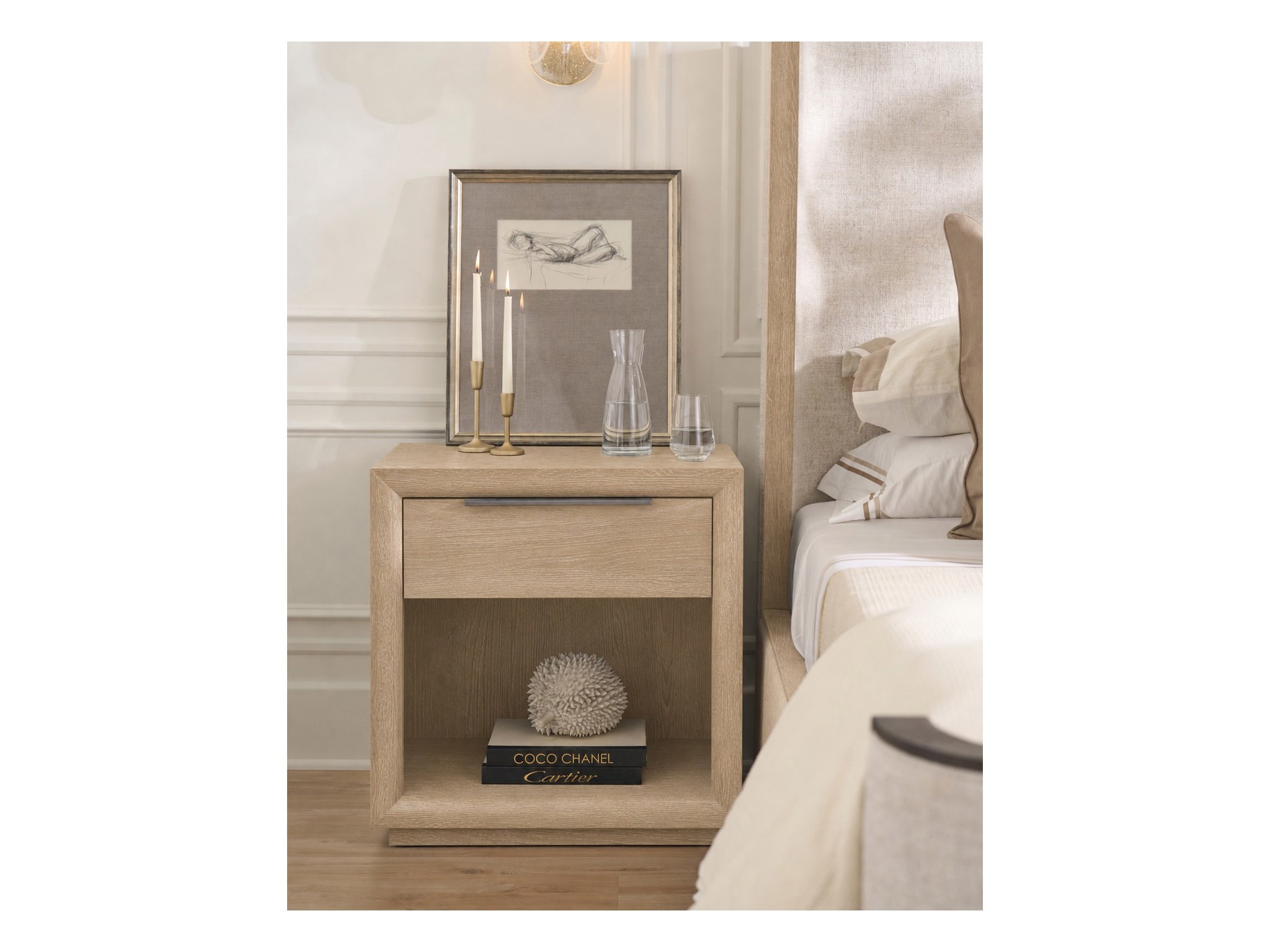 Desert One Drawer Nightstand - Multiple item room scene