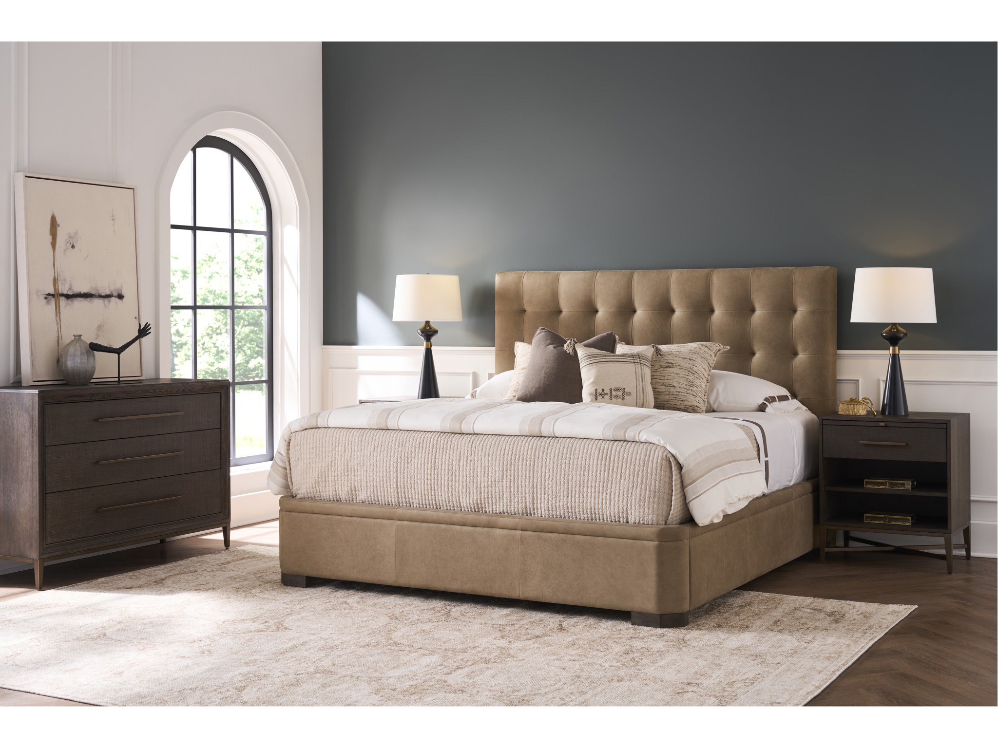 Montclair Upholstered Bed Queen - Multiple item room scene