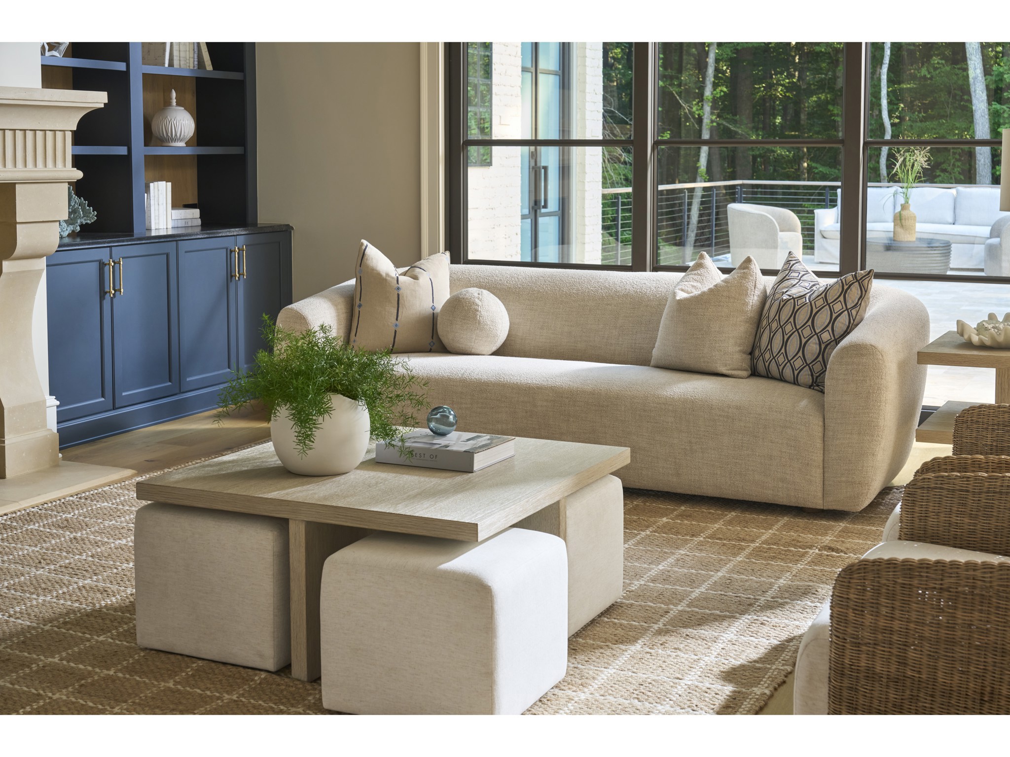 Dockside Cocktail Table with Ottomans - Multiple item room scene