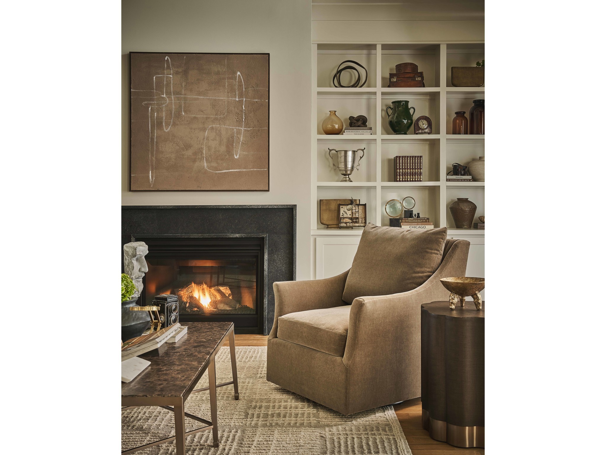 Fenwick Embossed End Table - Multiple item room scene