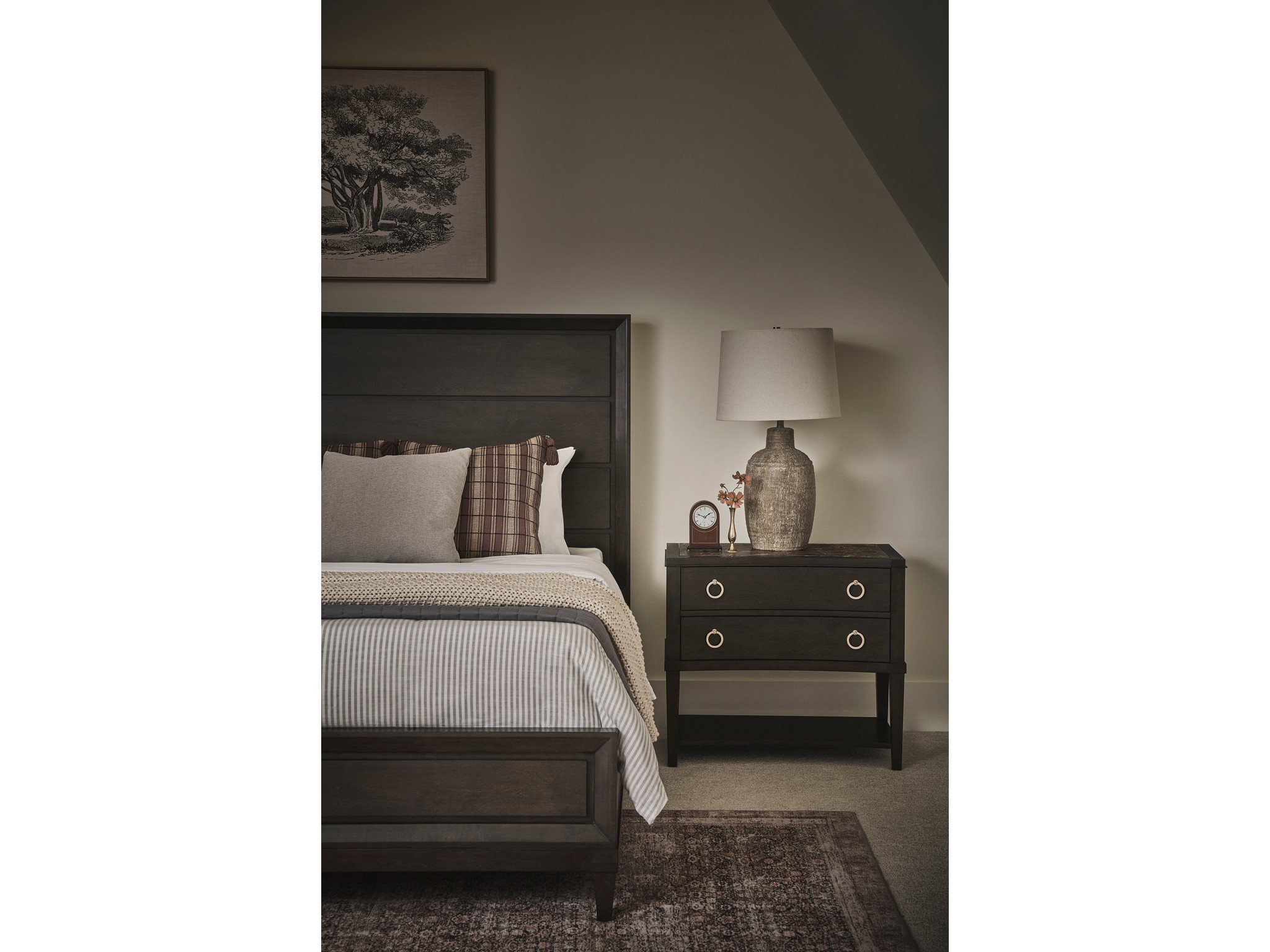 Emperador Nightstand - Multiple item room scene