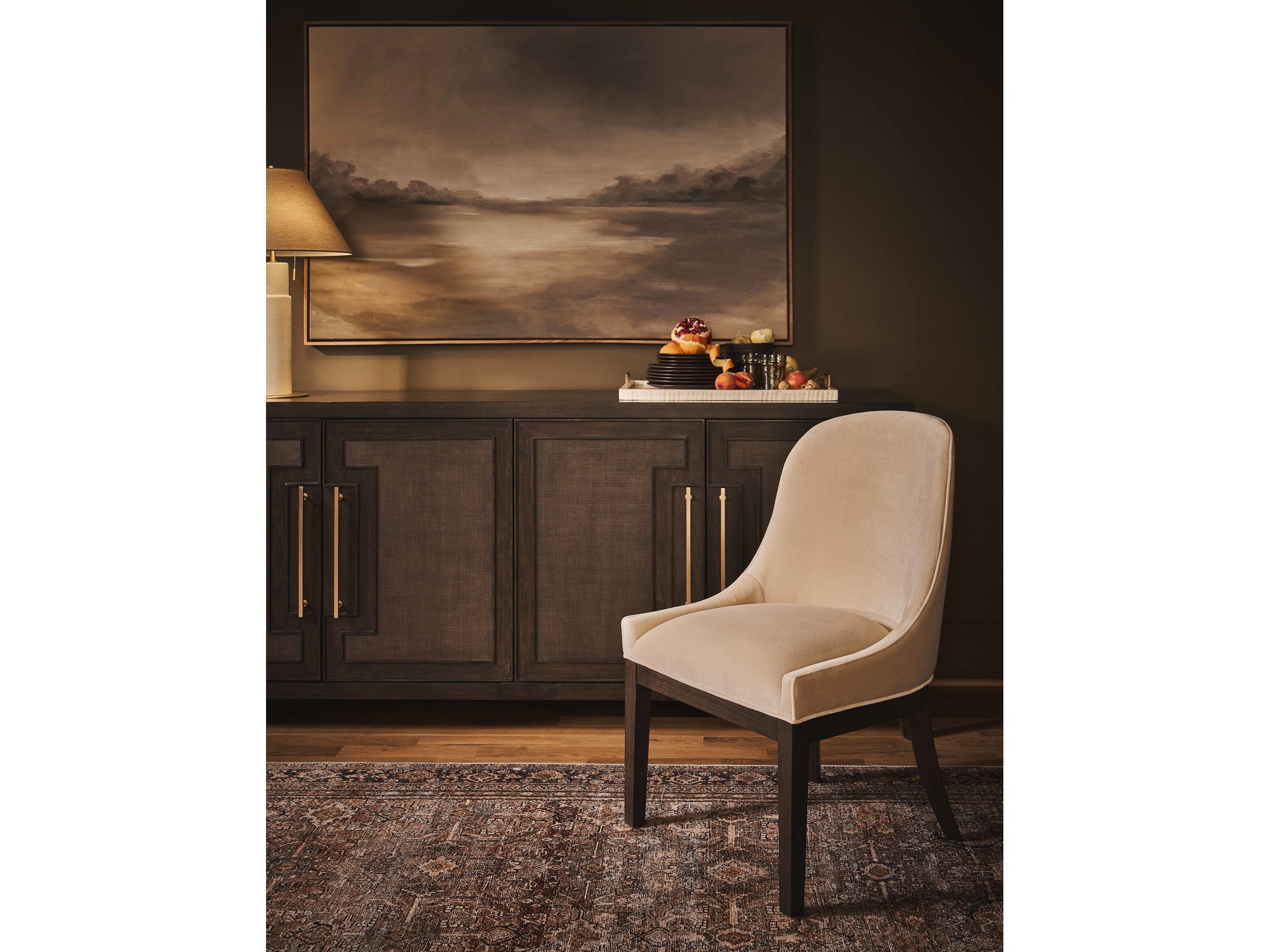 Fenwick Embossed Credenza - Multiple item room scene