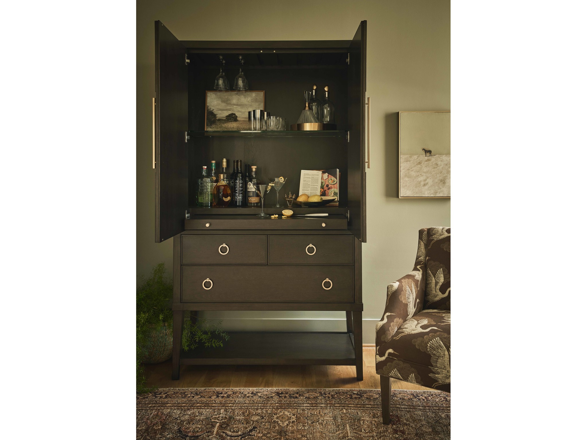 Fenwick Bar Cabinet - Multiple item room scene