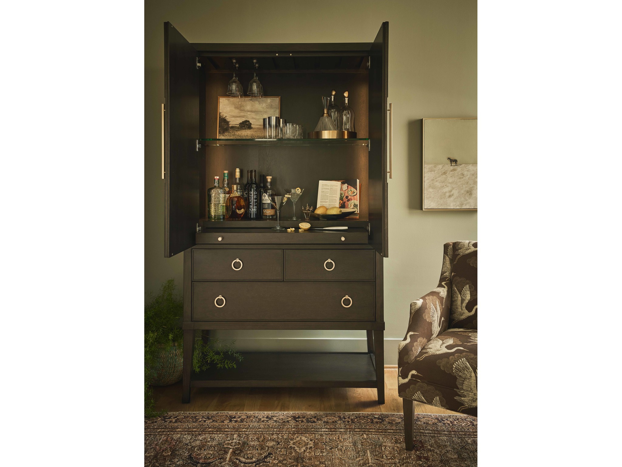 Fenwick Bar Cabinet - Multiple item room scene