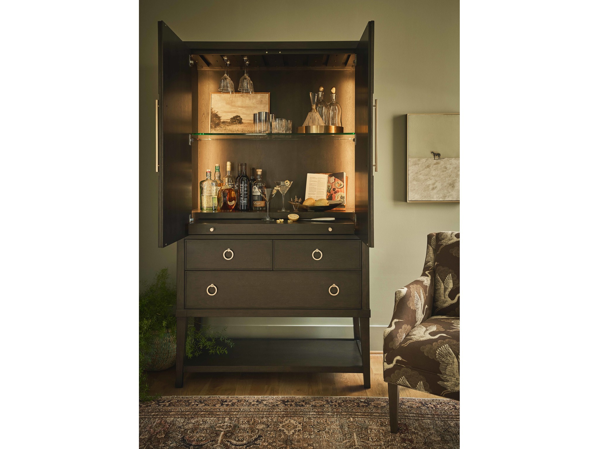 Fenwick Bar Cabinet - Multiple item room scene